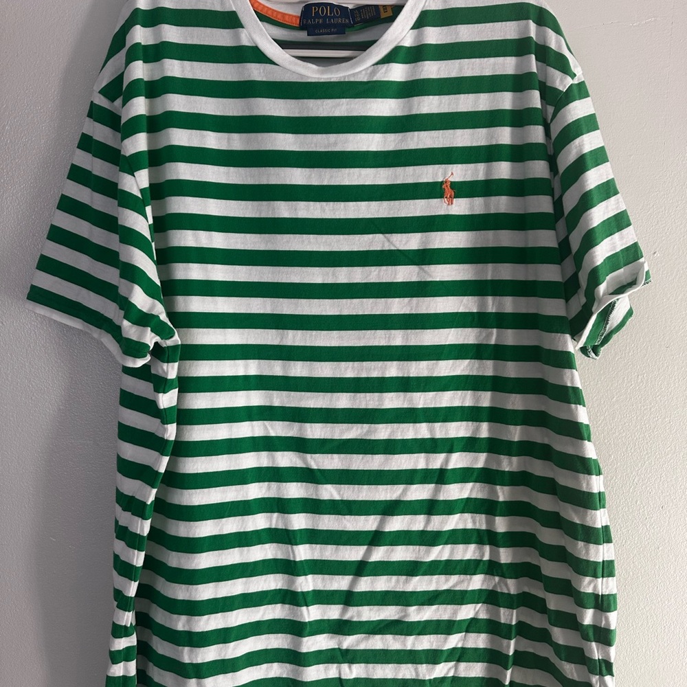Ralph Lauren Green and White Striped Tee